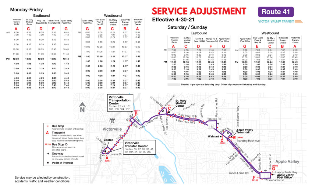 Route 41 schedule change April 30 2021.