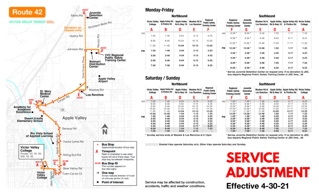 Route 42 schedule change April 30 2021.