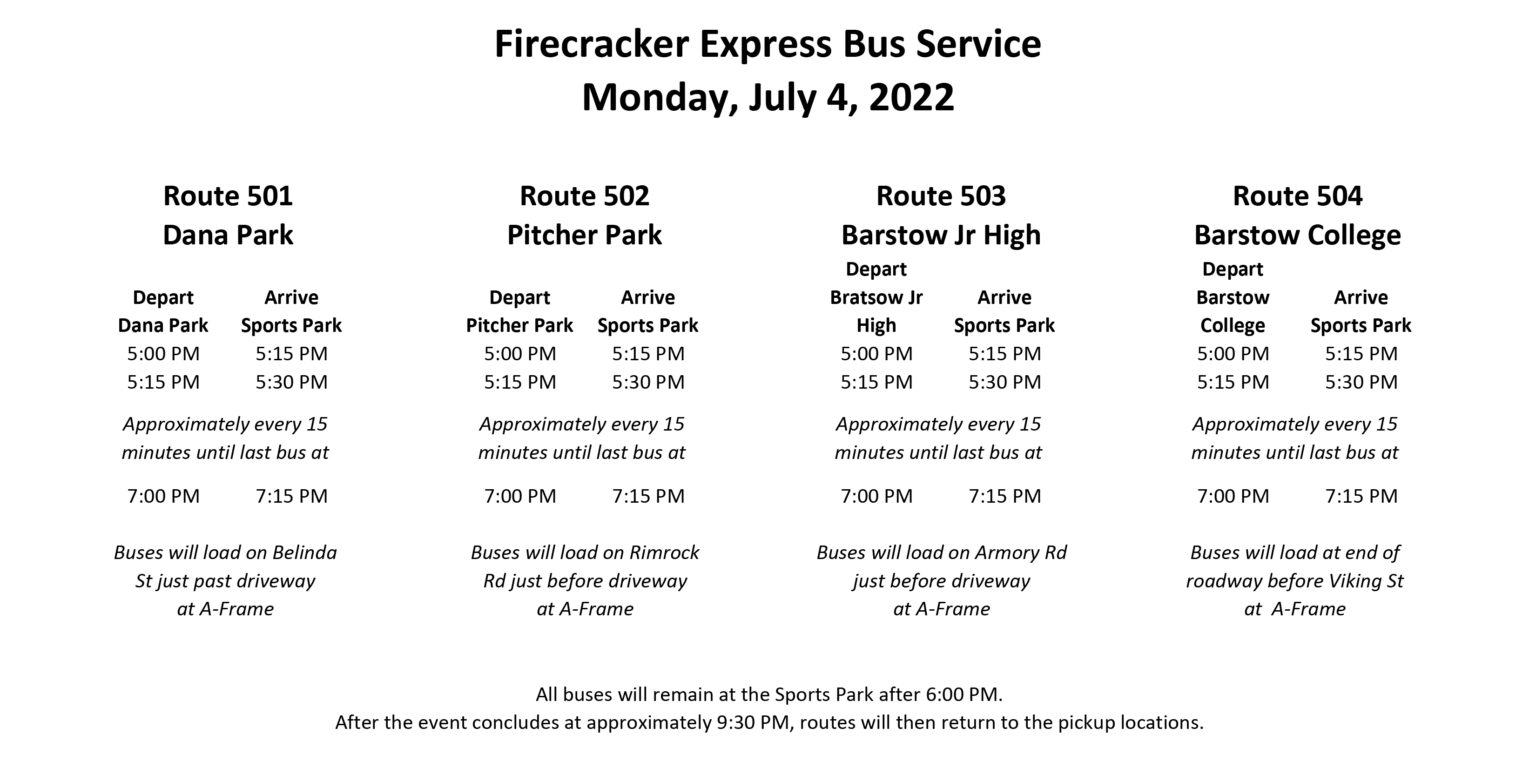 Free Rides on the Firecracker Express July 4th to the Barstow Fireworks