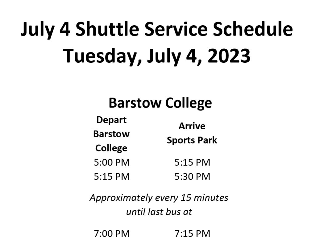 July 4 Shuttle Service from Barstow College